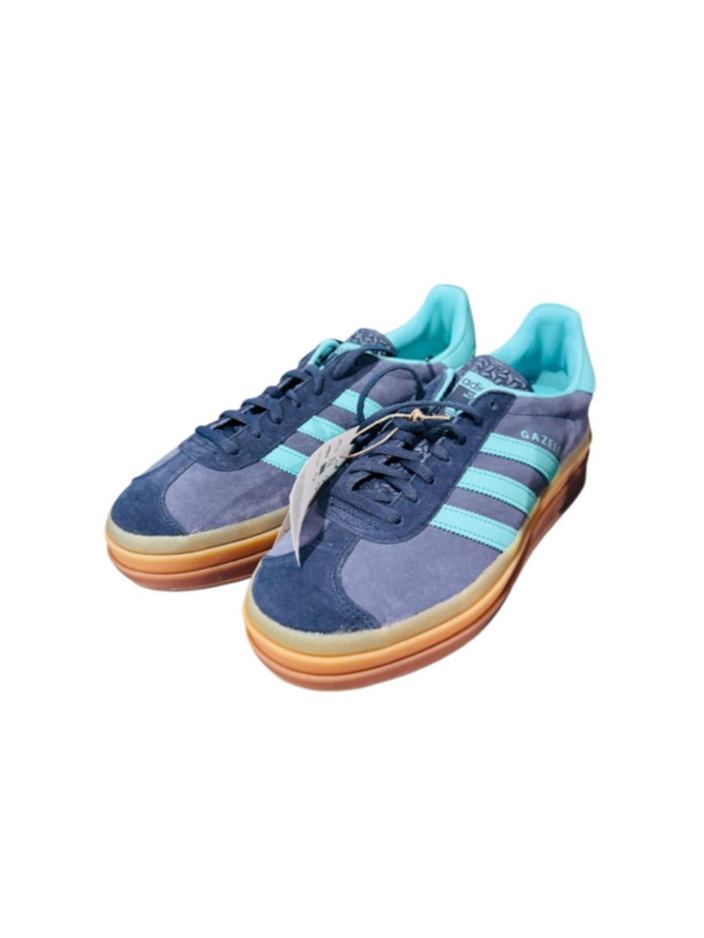 adidas Gazelle Sneakers in Navy and Aqua with Gum Sole